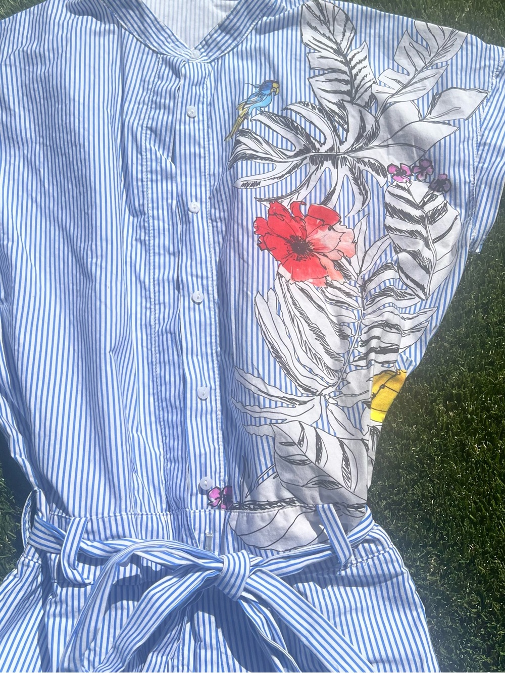 Zara Blue and White Striped Floral Romper - Picture 3 of 9